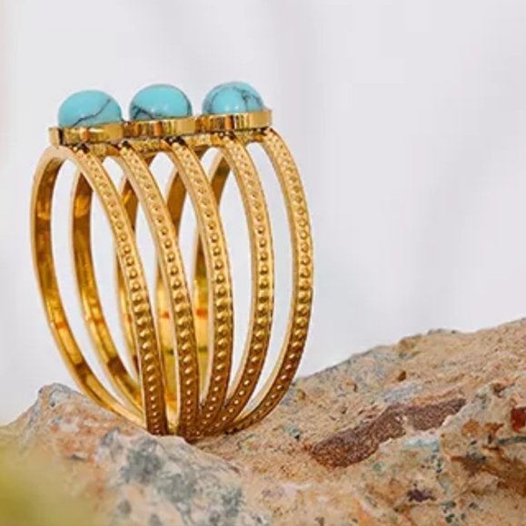 Black Friday Sale Turquoise  RING 18kgold plated Stainless ST. FIT 6 TO 8 . - Picture 2 of 4